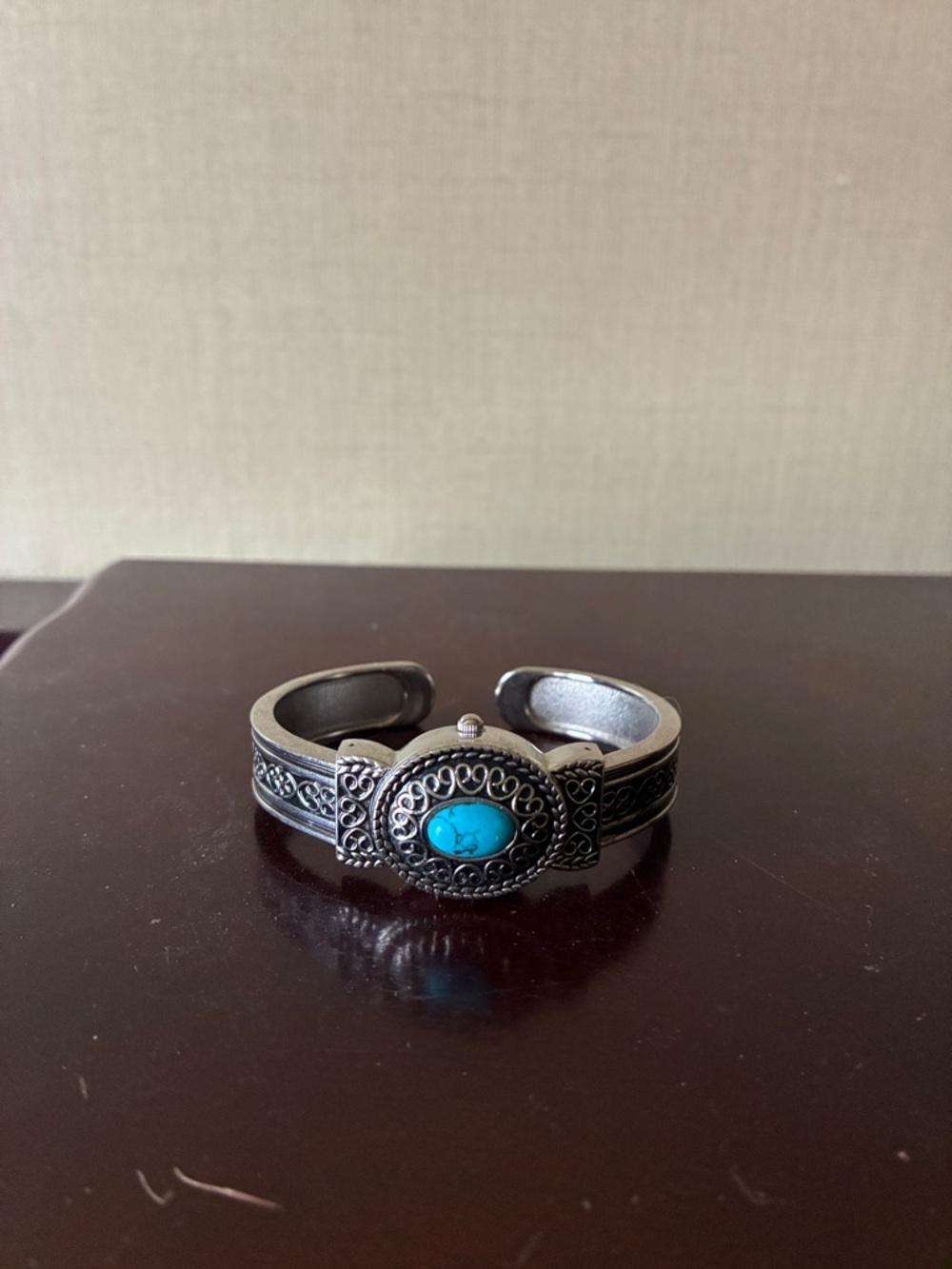 Turquoise Cabochon Silver Cuff Watch Bracelet